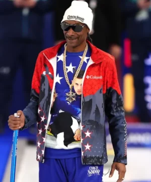 Snoop Dogg curling Milano Cortina 2026 Winter Olympics jacket featuring bold celebrity‑inspired winter sports design