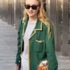 Sophie Turner green blazer featuring tailored fit, elegant design, and celebrity-inspired fashion style