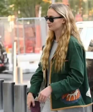 Sophie Turner green blazer designed with a modern silhouette, premium fabric, and chic formal wear appeal