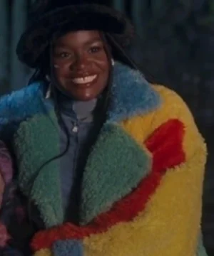 Make Me Scream 2023 Shoniqua Shandai multicolor fur coat featuring bold patchwork design and statement winter style