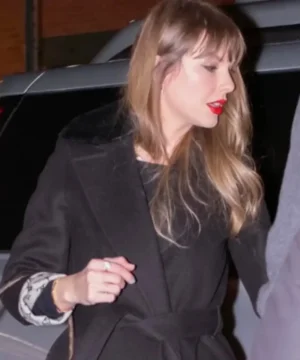 Taylor Swift NYC Shearling Collar Wrap Coat women’s celebrity inspired winter wool coat with fur collar