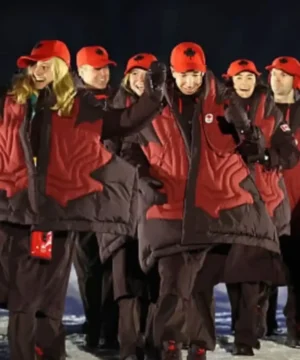 Team Canada quilted wrap vest featuring insulated padding and sleek winter sports style