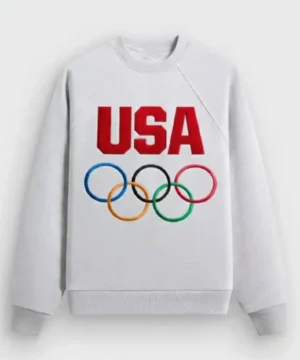 “Team USA Raglan Nelson crewneck sweatshirt featuring classic red, white, and blue colors with comfortable athletic fit.”