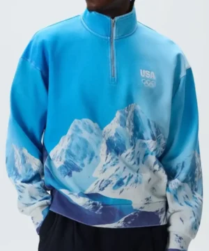 “Team USA Winter Mountain quarter zip sweatshirt, cozy fan apparel for winter sports and Olympic supporters.”