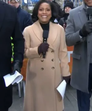 The Today Show 2026 Sheinelle Jones coat featuring elegant celebrity TV studio outerwear and tailored styling