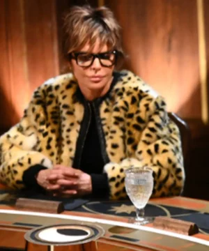 Lisa Rinna cheetah bomber jacket from The Traitors US Season 4, bold animal print TV show outfit