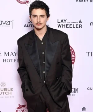 Timothée Chalamet 46th Critics’ Circle Film Awards blazer featuring refined tailoring and elegant red carpet style