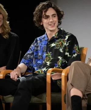 Timothée Chalamet blue and black shirt celebrity inspired men’s casual fashion shirt
