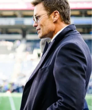 NFL legend Tom Brady coat from Rams v Seahawks matchup, stylish football fan fashion jacket