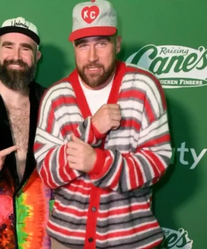 Travis Kelce The New Heights Party cardigan featuring stylish celebrity-inspired knitwear and modern casual appeal