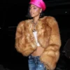 Tyla Paris Fashion Week fur cropped jacket, trendy celebrity-inspired high-fashion outerwear