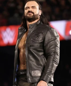 Drew McIntyre WWE leather jacket, iconic wrestling event fan apparel
