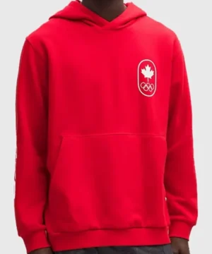 Winter Olympics 2026 Team Canada red hoodie featuring official national team design and premium insulated fabric