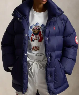 Winter Olympics 2026 Team USA down puffer blue jacket featuring official national team design and premium winter outerwear