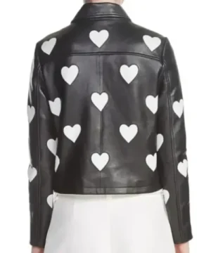 White hearts women’s leather biker jacket, trendy high-fashion streetwear jacket