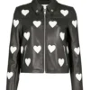 Women’s white hearts leather biker jacket, stylish edgy motorcycle-inspired outerwear