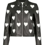 Women’s White Hearts Leather Bikers Jacket