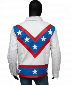 Celebrity-inspired Evel Knievel daredevil jacket showcasing vintage racing style and durable biker outerwear