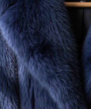 Classic luxury faux fur coat in midnight blue with soft texture and stylish short-length silhouette