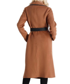 Beyond the Gates 2026 leather trim coat worn by Naomi Hamilton Hawthorne stylish long coat