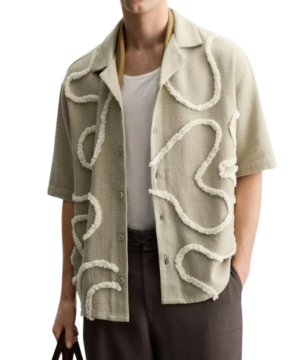 The Voice S29 Aziz Guerra Beige Wiggle Pattern Shirt – Trendy Celebrity Inspired Fashion Shirt