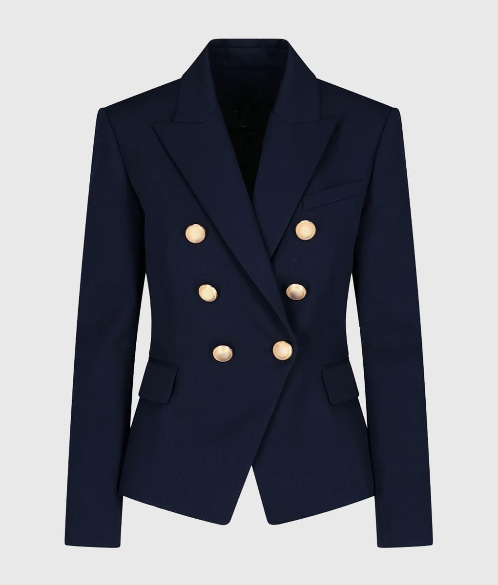 Women’s Navy Blue Double Breasted Blazer with Gold Buttons Elegant Formal Dress 1 Women’s Navy Blue Double Breasted Blazer with Gold Buttons Elegant Formal Dress