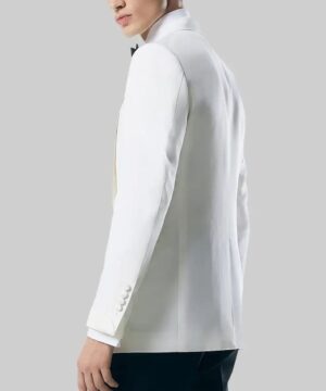 Men's White Tuxedo Blazer with Black Bow Tie Luxury Formal Wedding Dinner Outfit - Image 4