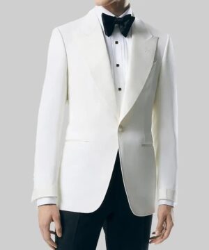 Alternative view of Men's White Tuxedo Blazer with Black Bow Tie Luxury Formal Wedding Dinner Outfit