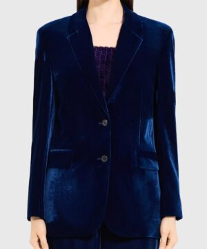 Women’s Navy Blue Velvet Blazer Elegant Luxury Formal Outfit - Image 3