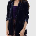 Women’s Navy Blue Velvet Blazer Elegant Luxury Formal Outfit