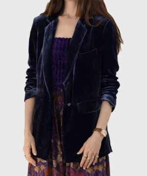 Women’s Navy Blue Velvet Blazer Elegant Luxury Formal Outfit