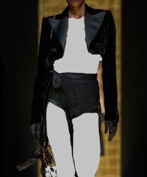 Alternative view of Women’s Black Velvet Tuxedo Blazer Luxury Red Carpet Evening Jacket"